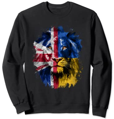 Vintage UK & Ukraine Flag Lion Face Ukrainian Britain Roots Sweatshirt