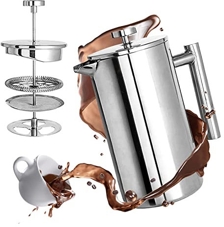LTLWSH Cafetera Francesa Doble Pared aislada Cafetera Francesa de Émbolo Acero Inoxidable Facilitar la Limpieza French Press Cafetera y Tetera para el Hogar y la Oficina,1000ml