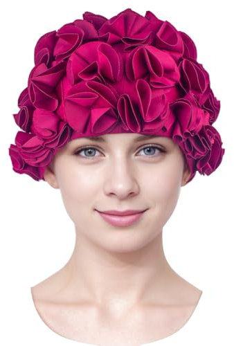 Medifier Retro 3D flor pétalo nadar gorro vintage natación gorro de ducha para damas mujeres niñas vino tinto