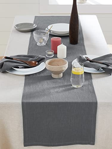 Berklan Leinen Tischläufer 40 x 140 cm Blau | für Esstische 80% europäischer Flachs 20% Baumwolle Elegant waschbar