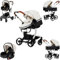 Prokoke PU-Leder Kinderwagen 3 in 1, Kinderwagen Set Einem Klick Faltbar, Kombikinderwagen 3 in 1 Umkehrbarem Zwei-Wege-Schub, Buggy Rahmen Aluminiumlegierung Baby Kleinkind Neugeborene (White 518)