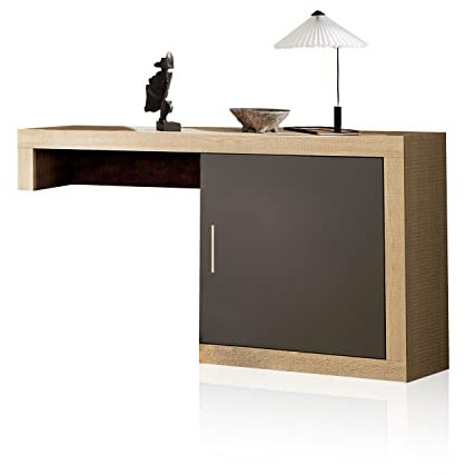 duehome | Salon Modular, Módulo Bajo Auxiliar con 1 Puerta, Composicion Salon por Piezas, Modelo Nuka, Acabado en Grafito y Cambria, Medidas: 130 cm (Largo) x 29,7 cm (Fondo) x 69 cm (Alto)