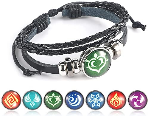 Genshin Impact Bracelet lumineux avec 7 éléments de rechange Yuansh Genshin Impact Élément de jeu Insigne Anime Bracelet périphérique pour enfants adultes fans d'anime