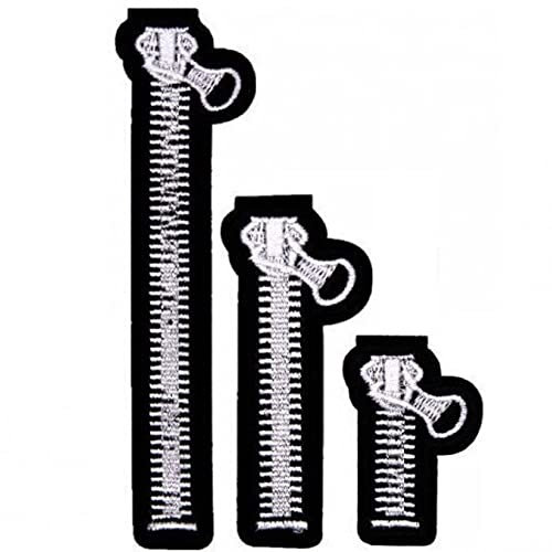 Vepoty Patch zum Aufnähen, 3 Stück, Cooler Reißverschluss, bestickter Stoff, Aufnäher zum Aufbügeln, Emblem für Kleidung, Hüte, Hemden, Dekoration