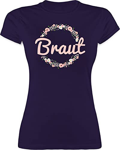 Shirt Damen - JGA Junggesellenabschied Frauen - Braut Motiv Blumenkranz - L - Lila - tshirt t polter zum Polterabend sprüche poltern t-shirt jungesellinnenabschied Frau mit Bild für lustig 2024