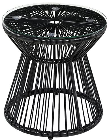 Outsunny Beistelltisch aus PE Rattan runder Couchtisch mit Glastischplatte Tablett Gartentisch, Hohltrommel-Design, Gartenmöbel Kaffeetisch Sofatisch für Garten Terrasse Balkon, 40x40x42cm, Schwarz