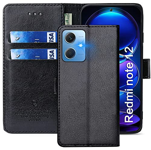 FMPCUON Funda para Xiaomi Redmi Note 12/Poco X5 6.67,Funda Libro Xiaomi Redmi Note 12/Poco X5 Funda con Tapa,Cuero Carcasa Magnético Funda Cartera Móvil para Redmi Note 12, Negro