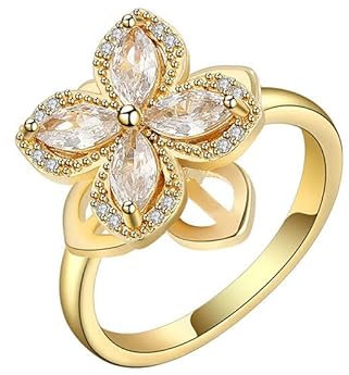 Jeulia Angstring, drehbarer Zappelring, Sterlingsilber, verstellbar, offener Ring, Band, Verlobungsversprechen, Jubiläumsringe für Damen (Vierblättrige Blume, Einstellbar)