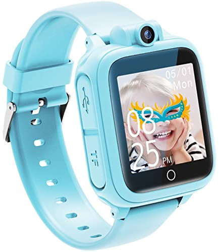 Awatty Montre Intelligente, Jouet 3 4 5 6 7 8 9 10 11 12 Ans, Caméra Rotative à 90°, 14 Jeux, Montre Connectée Garçon, Jeux Enfant Grands Cadeau Fille Garçon (Bleu)