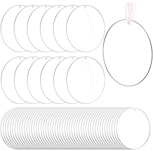 Mezchi 100 Pieces Clear Acrylic Blanks, 10cm / 4 Inch Round Acrylic Disc, Transparent Acrylics Ornament Blanks Sheets for Art Crafts, Painting, Christmas Decor, DIY Projects