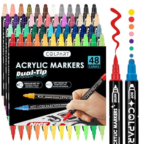 Acrylstifte für Steine wasserfest-48 Farben Steine Bemalen Acrylfarben stifte Acrylic Paint-Permanent Marker Ostereier zum bemalenFür Kunststoff Glas Holz Keramik Metall Reifen Leinwand.