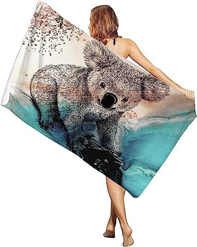 MORTRA Süßer Koala Strandtuch Groß 80x160 cm, Weich Schnelltrocknend Sandfrei Strandhandtuch 3D Tier Mikrofaser Handtücher Badetuch für Damen Herren Handtuch Strandtücher Strandlaken Badehandtuch