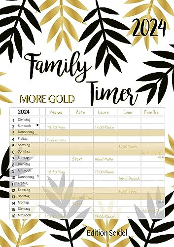 Edition Seidel Premium Familienplaner More Gold XL 2024 Familienkalender Familientimer Familien Kalender Wandkalender DIN A3 5 Spalten