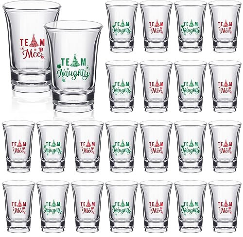 Nosiny 24 Pcs Christmas Shot Glasses 1.2 oz Team Naughty Team Nice Novelty Acrylic Shot Cups Acrylic Clear Christmas Glasses for Party Favor Supplies Gifts (Tree Style)