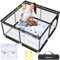 Djedjeo Laufgitter Baby mit Matratze, 127x127cm Laufstall Baby Faltbar mit Spielmatte,Kinder Laufstall für Apartment, Laufgitter mit Sichtbarem Netz, Rutschfester Unterseite