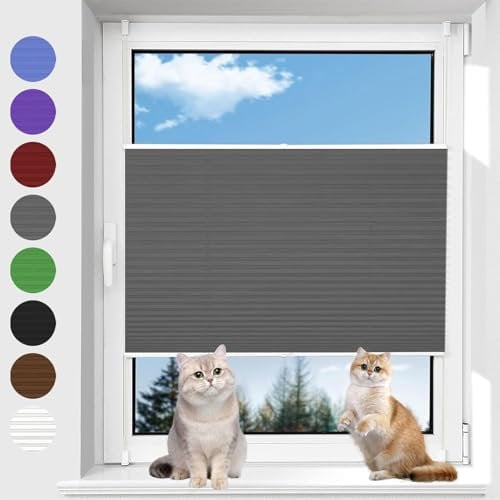 Store Plissé 100 x 120 cm Thermique Volet Roulant Protection Visuelle Moderne Montage Simple et Rapide Matériel de Fixation Inclus pour Chambre, Gris