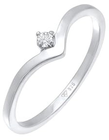 Elli Ring Damen Stapel V-Form mit Diamant (0.035 ct.) in 925 Sterling Silber