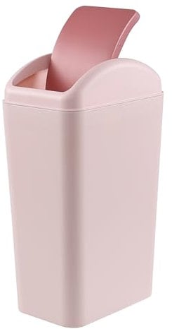 Easymanie 14 Litre Slim Waste Bin with Swing Lid, Plastic Pink Trash Bin