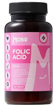 Folic Acid Tablets 400mcg - 400 Tablets - Vegan Vitamin B9 Pregnancy Care - 13 Month Supply - MOBU UK Made