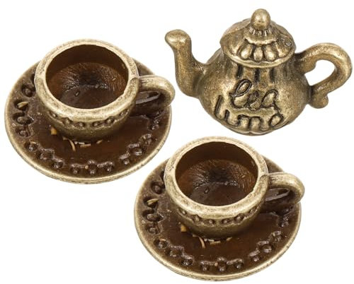 Veemoon Service À Thé Miniature 3 Pièces Décoration De Cuisine pour Maison De Poupée 1/12 Mini Tasse À Thé Rétro Mini Accessoires De Meubles De Maison Kit De Service À Thé