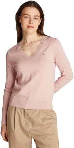 Tommy Hilfiger Damen Pullover Jersey Stitch V-Neck Strickpullover, Rosa (Foggy Pink), XXL