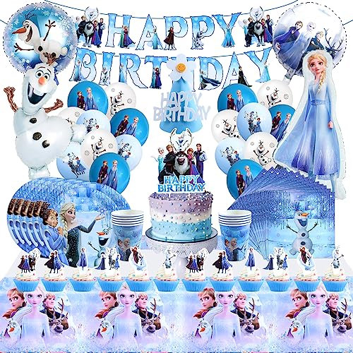 93 Stück Froze Geburtstag Deko Set, Partygeschirr Kindergeburtstag Eiskönig, Anna Und Elsa Geburtstagsdeko Ballons, Helium Luftballons Eiskönig, Frozen Tischdeko Geburtstag, Elsa Party Set