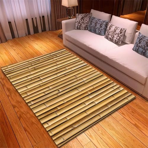 HATEGE Tapis Salon 120 x 170 cm Bambou, Tapis Chambre Lavable 3D Rétro, Bambou Tapis de Cuisine, Tapis de Salon 1385AZ
