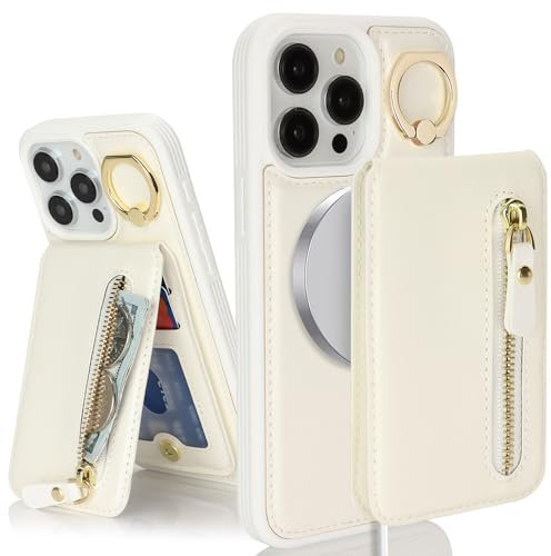 SailorTech Case for iPhone 15 Pro Max - Cover with Card Holder, Ring Stand, Kickstand - White