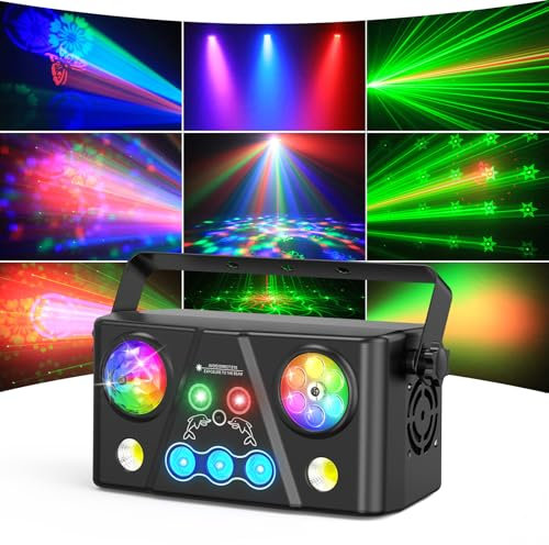 Jeu de Lumiere, Lumière DJ avec Boule Disco, Stroboscope, 12 Canaux DMX avec Commande Vocale, Télécommande, Adaptée aux Fêtes D'anniversaire, Halloween, événements de Bar, Noël