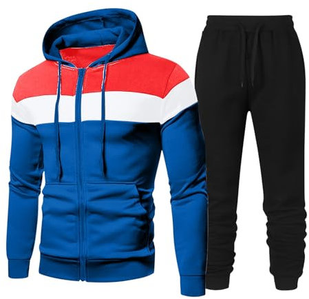 Mens Tracksuit Set Full Zip Hoodie Top Bottoms Drawstring Joggers 2 Piece Sets Full Sleeve Hooded Gym Sweatsuits Plain Yoga Pants Outfit Clearance Drawstring Waistband Casual Athletic Sets Size S-3xl
