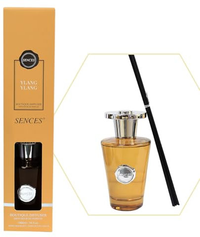 Sences 1000ml Reed Diffuser Ylang Ylang with 55cm Reeds, Perfume Bottle Design, Long-Lasting Scent, Gift Boxed