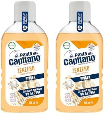 Pasta del Capitano, Bain de Bouche au Gingembre, Bain de Bouche Quotidien sans Alcool, Garantit une Action Rafraîchissante, avec un Antibactérien, 100% Made in Italy, Flacon de 400 ml (Lot de 2)