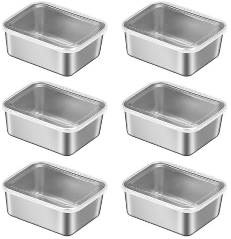 6-Piece Food Storage Box, Stainless Steel Food Containers with Lids, Fresh Food Containers, Deli Food Containers, Snack Containers, Machine Washable Food Containers Set
