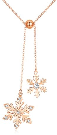 ZIPPICE Schneeflocke Halskette für Damen 925 Sterling Silber Schneeflocke Kette Winter Weihnachten Halskette Anhänger Schmuck Geschenke für Frauen Mädchen(Rose Gold)