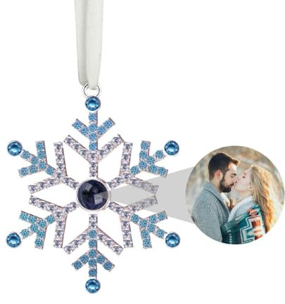 Personalisierte Schneeflocke Foto Projektion Ornament für Weihnachtsbaum Verzierung mit Bild Hängende Schneeflocke Projektion Anhänger 2024 Neu Home Decor für Familie Xmas Weihnachten (5-blau)