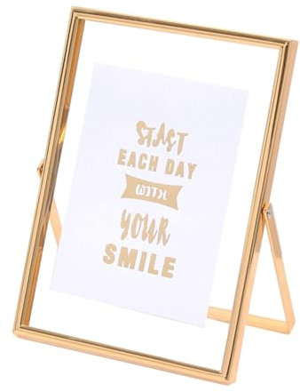 Whoiy Bilderrahmen 21x29.7 Gold Glas Schwebende Staffelei A4 Fotorahmen Metall Geschenk für Hochzeit Jahrestag Freunde, Vertikal für Tischaufstellung