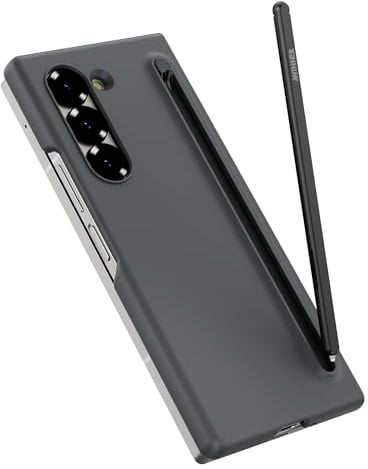 AWINNER Étui de téléphone compatible avec Samsung Galaxy Z Fold 6 S Pen avec stylet compact intégré, support et fente de rangement pour stylo (noir)