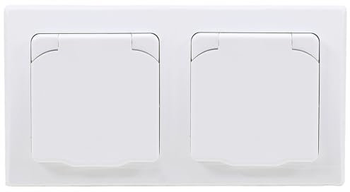 ChiliTec Set 2x Steckdose Unterputz mit Schutzklappe Delphi 2-fach Rahmen 250V 16A Schutzkontaktsteckdose Badezimmer Küche Berührungsschutz IP40 Weiß