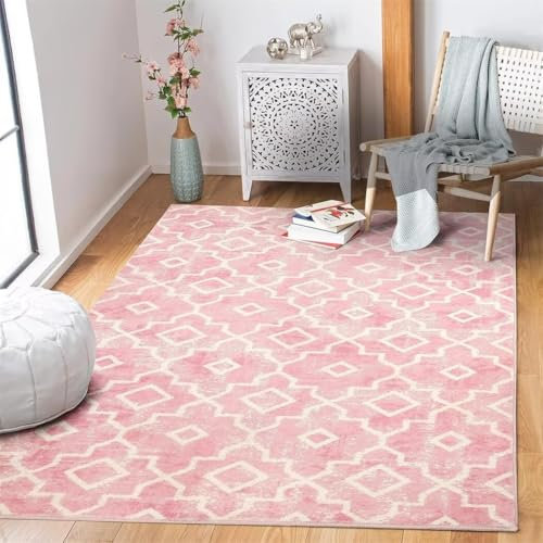 SUNYRDSM Waschbare Teppiche In Waschmaschine Teppichläufer 80X160CM Rosa geometrisches Druckdesign Mädchenzimmerteppich bequem waschbar Teppich Jugendzimmer