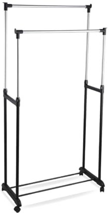Parence.- Portant à Vêtements Double sur Roulette - Alluminium et Plastique - Double Tringle et Rangement à Chaussures - Ajustable Jusqu'à 160cm