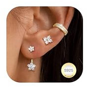 Dochais 3 Paia Set Orecchini Donna Argento 925 Oro Orecchini Donna Oro 14K Orecchini Ipoallergenico Donna Zirconi Cubici Piccoli Ear Cuff Orecchini Donna Senza Buco Cartilagine Piercing per Ragazze C