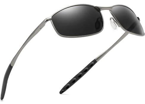 SUNGAIT Mens Narrow Polarized Sunglasses Metal Frame Small Rectangle Retro Durable UV400 Protection