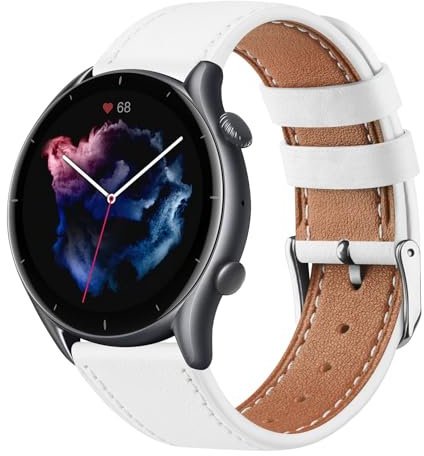 Amzpas Cuir Bracelet pour Amazfit Balance/Bip 5/GTR 4/GTR 3/3 Pro/GTR 2/GTR 2e/GTR 47mm/Cheetah Round, 22mm Remplacement en Cuir Bracelet, Blanc