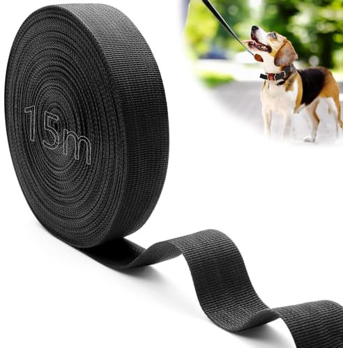 Mbsomnus 15M Gurtband Polypropylen Nylonband 40 mm Schwarz Baumwolle Gurtbänder Wasserresistent Taschengurtband Gürtelschlaufen für Schneiden Nähen DIY Rucksack Gepäckgurten Hundeleinen Taschen