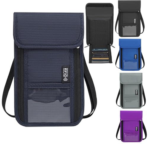 GOSLYLY Portadocumenti da Collo Borsello da Viaggio con Blocco RFID Porta Passaporto con Tracolla Regolabile per Uomo Donna Portafoglio da Сollo perPassaporto, (Blu scuro)