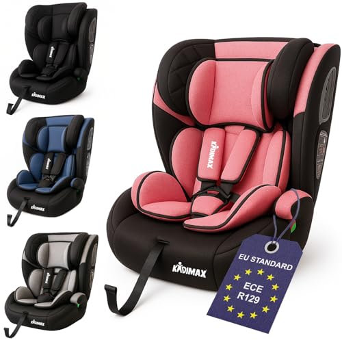 Kidimax® Kindersitz i-Size Autokindersitz, 9-36 kg ab 15 Monate (bis 12 Jahre) Autositz ECE R129/03, Gruppe 1/2/3 Kinderautositz höhenverstellbare Kopfstütze uvm, Pink