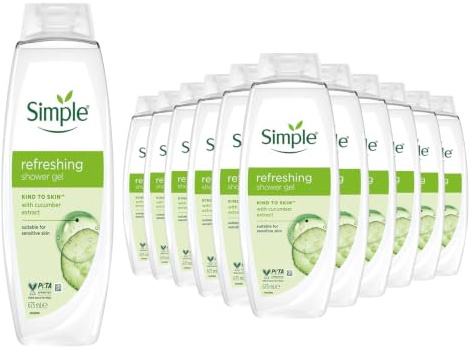 Simple Kind to Skin Refreshing Shower Gel 675ml, 12 Pack for Sensitive Skin