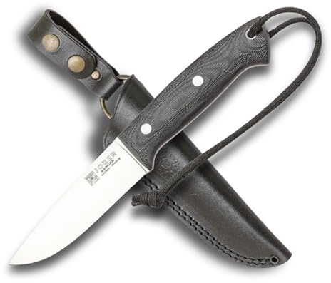 Joker CM144 Jagdmesser Ranger – 11 cm Klinge, Canvas-Micarta-Griff, braune Lederscheide – Outdoor-, Angel-, Jagd- und Campingmesser