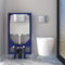 Modern Bathroom Rimless Wall Hung Toilet with 1.14M Concealed Cistern Frame Round WC Pan Short Projection Soft Close Seat White-37101
