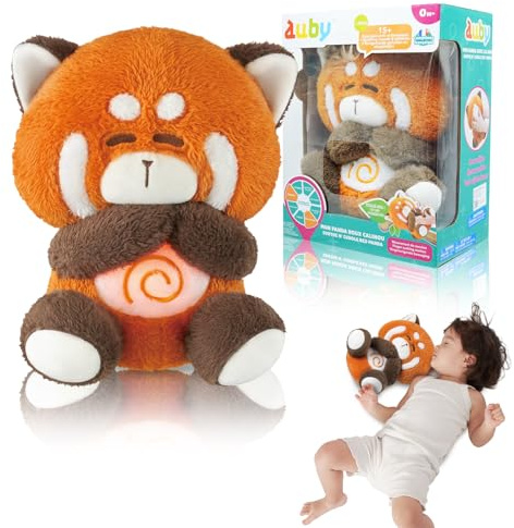 auby Soothe n’ Cuddle Panda Roux Peluche Apaisante Bruit Blanc & Berceuses, Confort Douillet avec Respiration Rythmée, Boîtier Sonore Amovible pour Lavage Facile, Cadeau Nouveau-Né